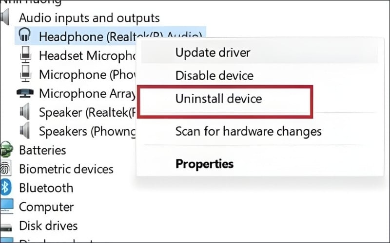 Gỡ và cài đặt lại Driver âm thanh