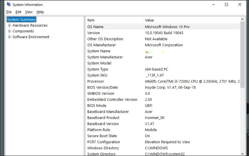 System Information hiển thị đầy đủ thông tin hơn