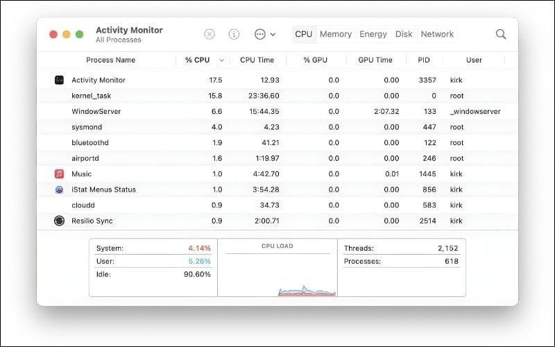 Xem áp lực bộ nhớ trong cửa sổ Activity Monitor