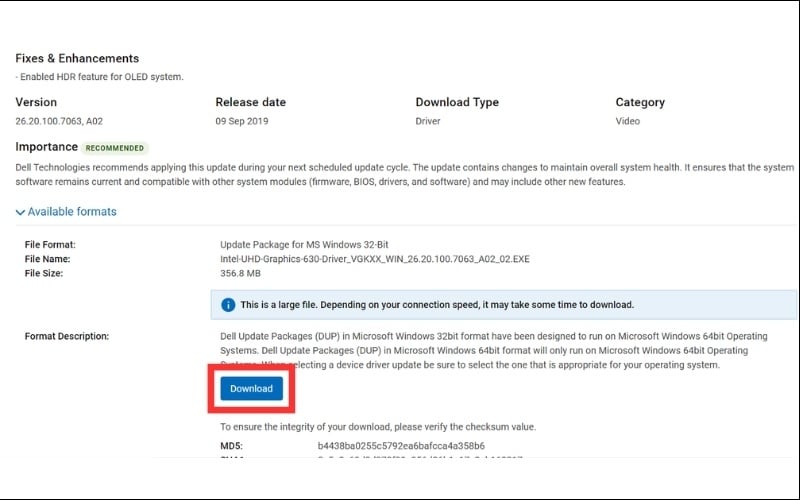 Tải driver màn hình từ web chính hãng