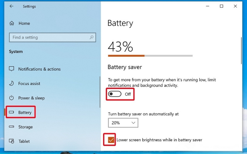 Tắt chế độ tiết kiệm điện