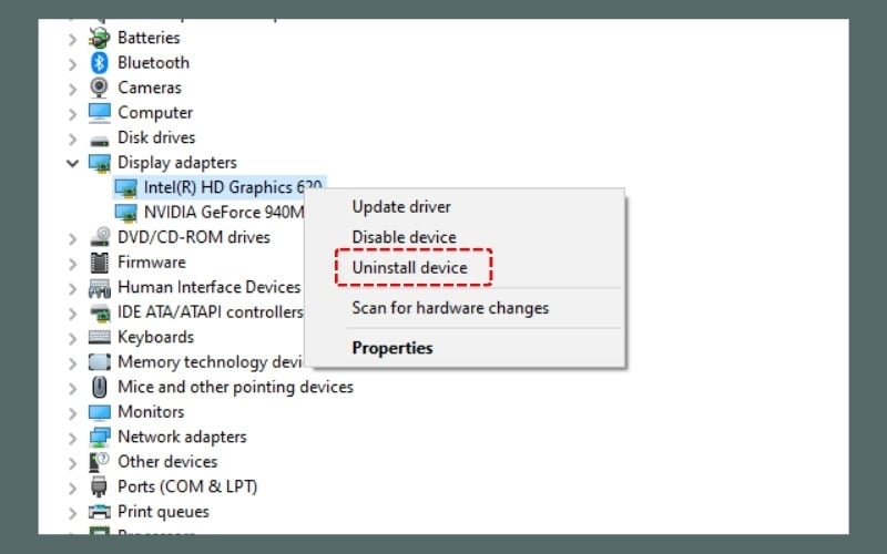 Nếu không hiệu quả, bạn có thể thử gỡ driver cũ bằng cách chọn Uninstall device và khởi động lại laptop