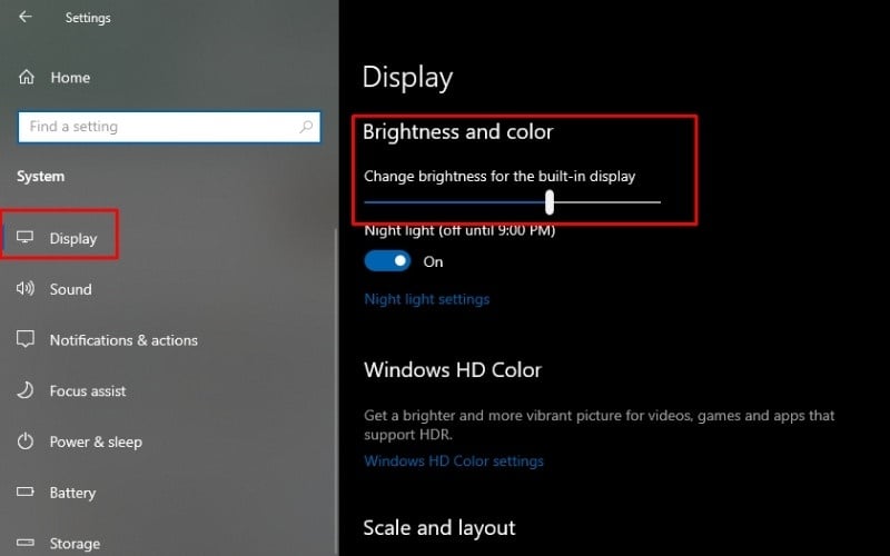 Tại mục Brightness, hãy kéo thanh trượt sang phải để tăng độ sáng