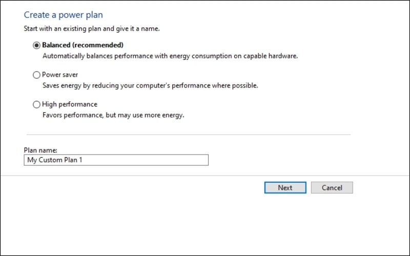 Chọn chế độ Balanced (Khuyên dùng) hoặc High performance