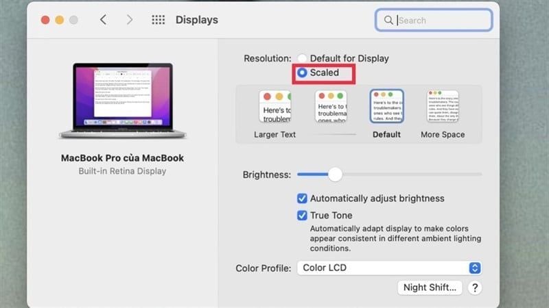 Chỉnh lại độ phân giải màn hình Mac bị phóng to