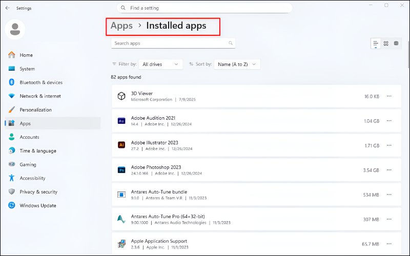 Gỡ bỏ các chương trình bạn không còn sử dụng tại mục Installed apps