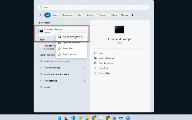 Chuột phải vào Command Prompt và chọn Run as administrator