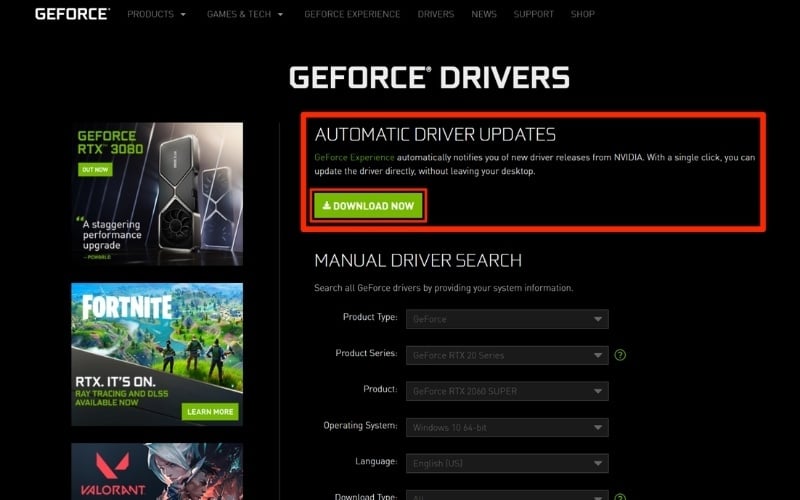 Cài đặt driver mới nhất từ trang chủ NVIDIA hoặc AMD