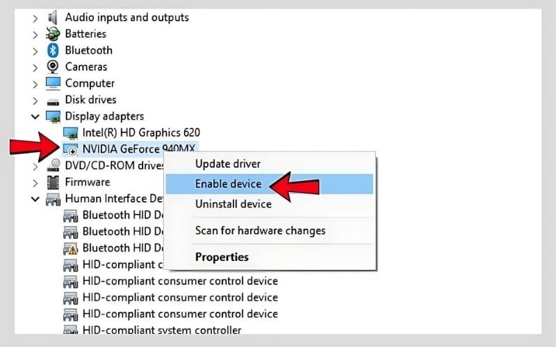 Kích hoạt card đồ họa trong Device Manager
