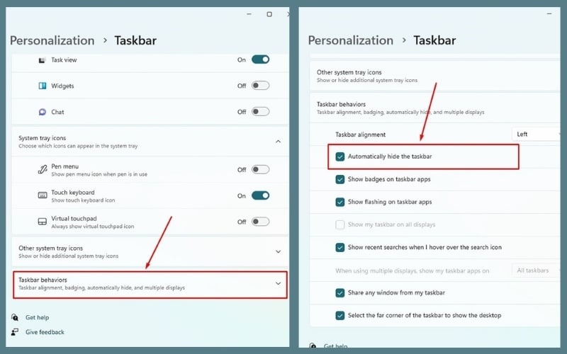 Tích vào ô Automatically hide the taskbar