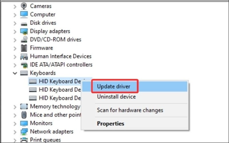 Cập nhật Driver bàn phím giúp khắc phục lỗi đèn bàn phím