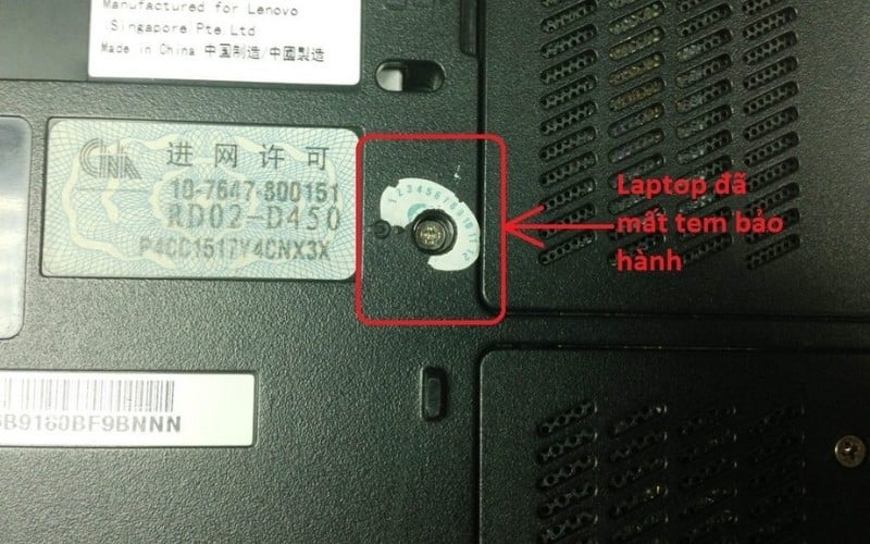 Làm rách hoặc tẩy xóa các loại tem bảo hành bắt buộc có thể bị từ chối bảo hành