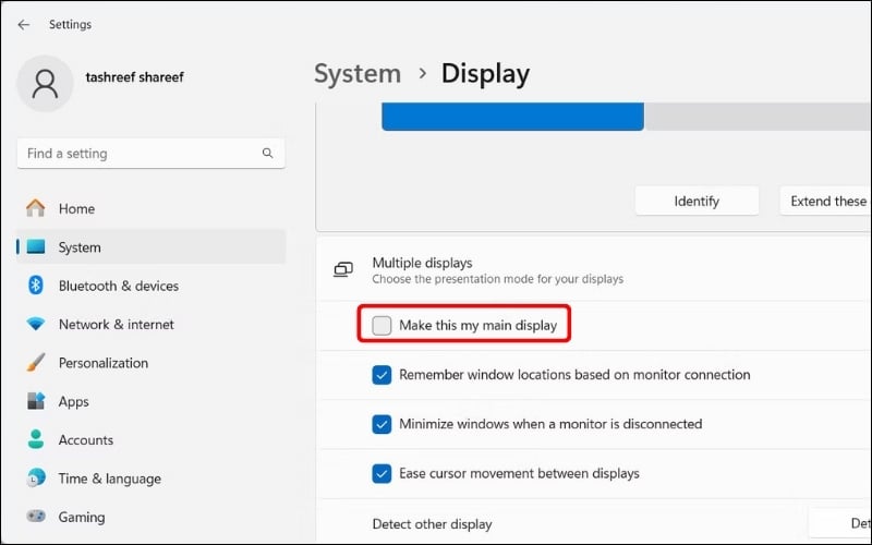 Tích chọn vào ô Make this my main display