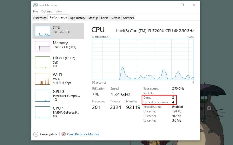 Kiểm tra số nhân và luồng CPU trên máy tính