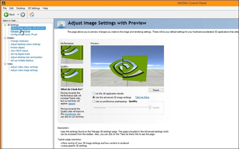 Tính năng Adjust image settings with preview trong NVIDIA Control Panel