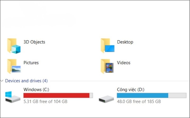 Không để dung lượng ổ cứng quá đầy, nên giữ lại ít nhất 10 - 15% không gian trống