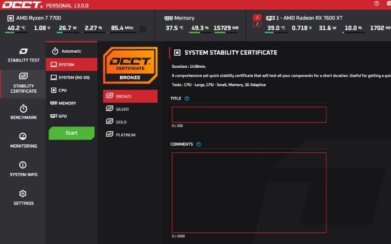 OCCT (OverClock Checking Tool) là một phần mềm kiểm tra toàn diện