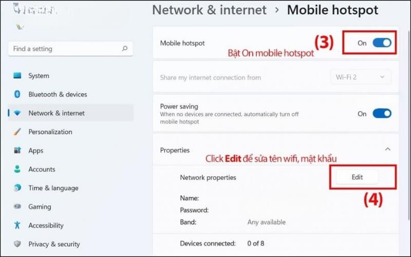 Nhấn vào nút Edit để thiết lập các thông số