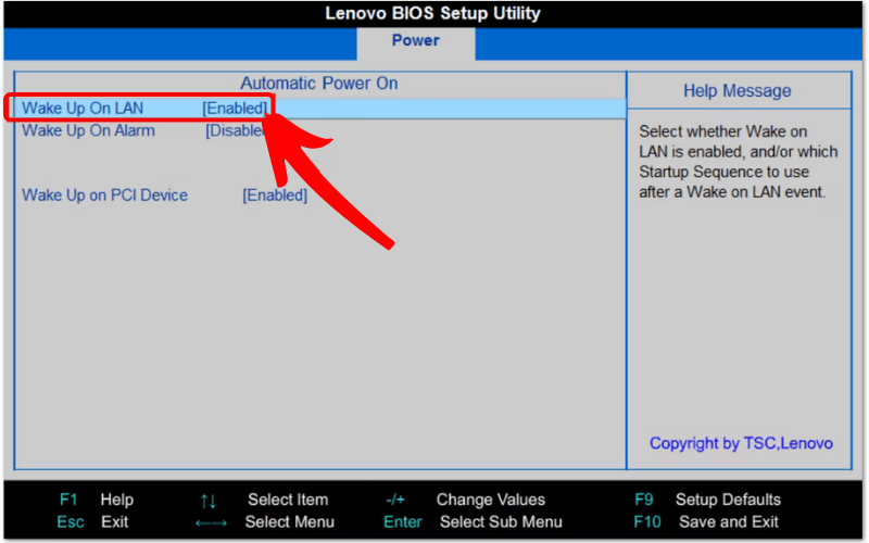 Tìm mục Wake on LAN để chuyển sang Disabled