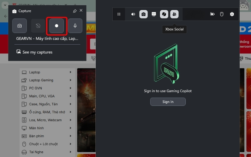 Nhấn nút Record hoặc dùng phím Windows + Alt + R để bắt đầu thu video màn hình