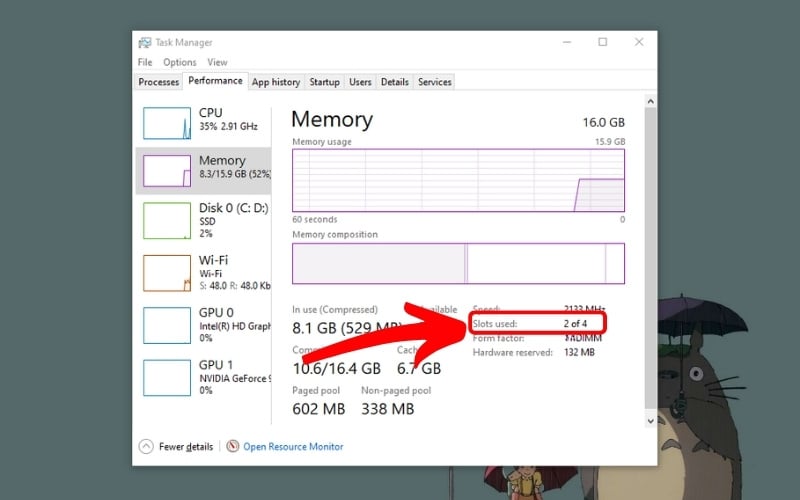 Sử dụng Task Manager để kiểm tra máy tính có chạy kênh đôi không