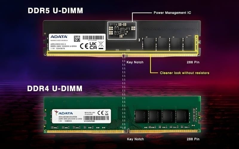 Sự khác nhau của khe cắm chuẩn DDR4 và DDR5