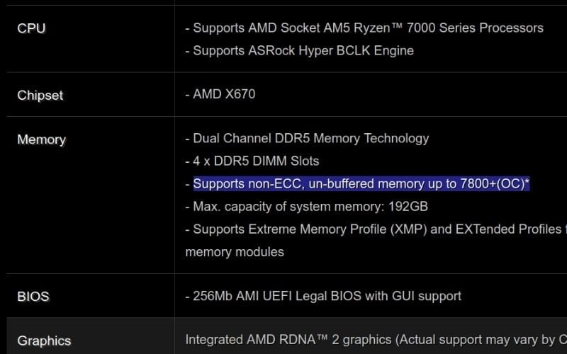Dòng Support Non-ECC, Un-buffered memory cho thấy mainboard không hỗ trợ RAM Server