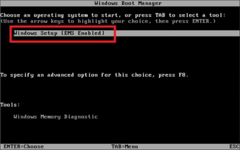 Chọn tùy chọn Windows Setup [EMS Enabled] và nhấn Enter