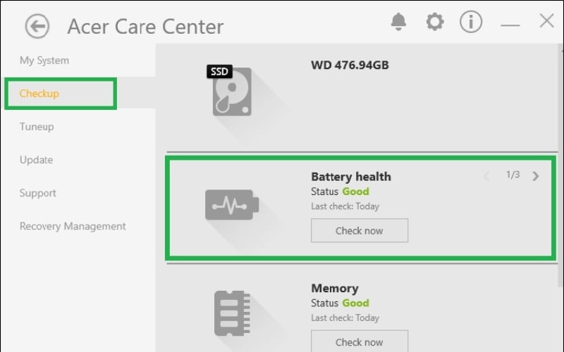 Chuyển sang tab Battery Health để kiểm tra tình trạng sức khỏe của pin