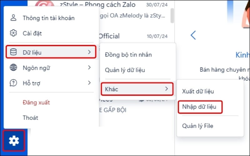 Nhấn vào dòng Nhập dữ liệu