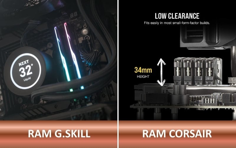 Corsair Vengeance LPX có thiết kế thấp&nbsp;và&nbsp;G.Skill Trident Z cần chú ý thông số tản nhiệt CPU