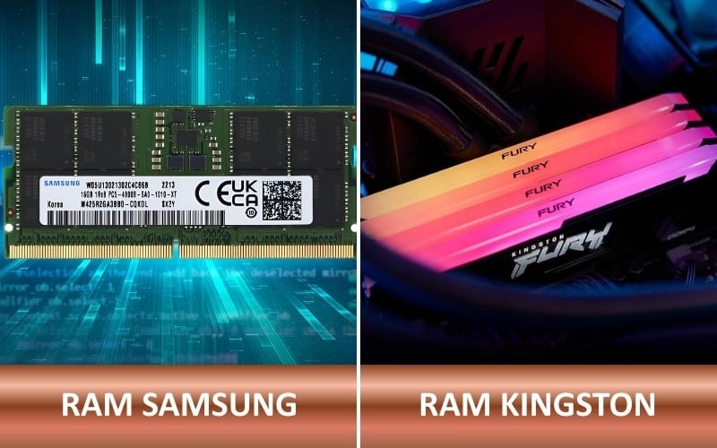 RAM Samsung có thiết kế tối giản trong khi Kingston nổi bật với hệ thống LED RGB