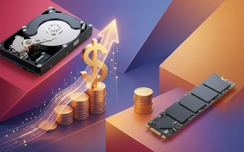 HDD chiếm ưu thế về tỉ lệ giá thành trên dung lượng so với SSD