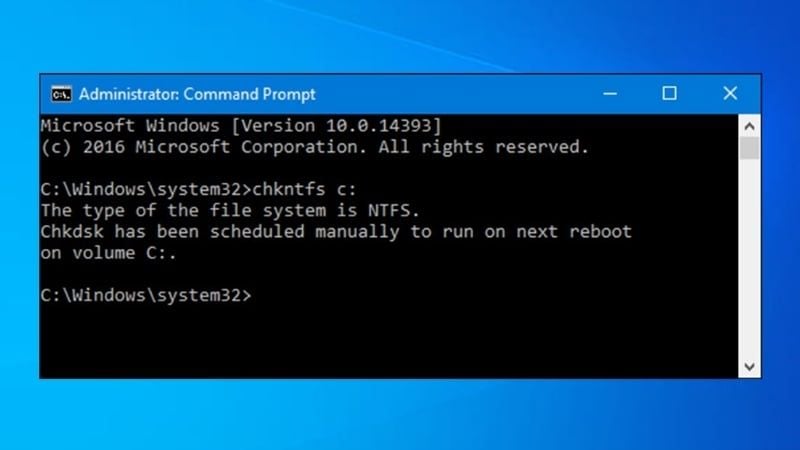 Nhập lệnh chkntfs c: