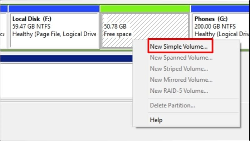 Chọn New Simple Volume