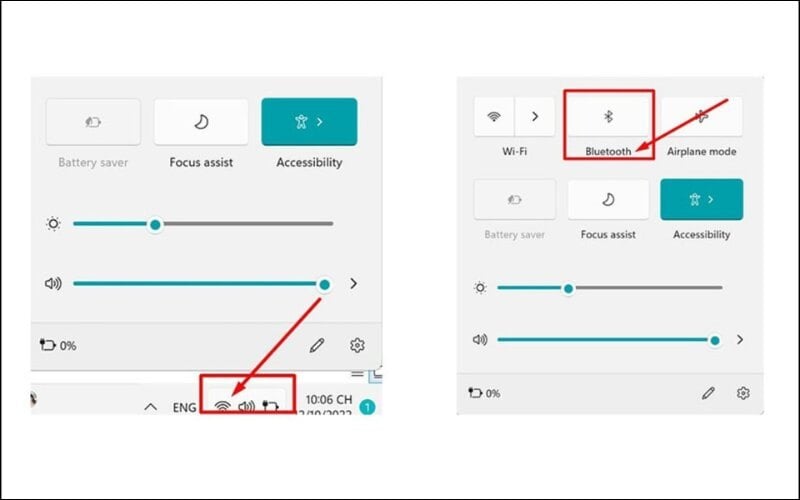 Click vào biểu tượng Bluetooth để bật sang trạng thái On