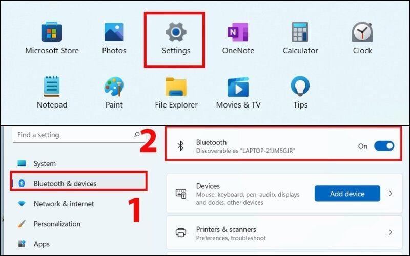 Gạt công tắc Bluetooth sang trạng thái On