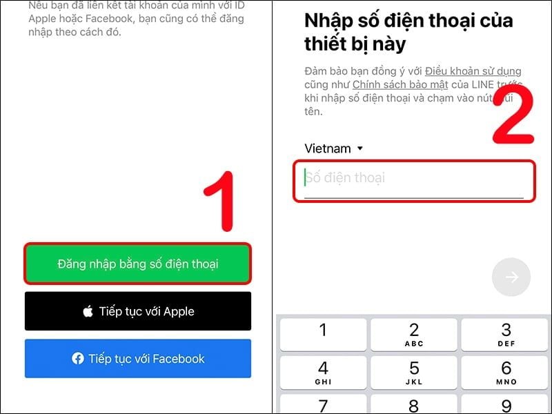 Đăng nhập LINE bằng số điện thoại/Email và mật khẩu