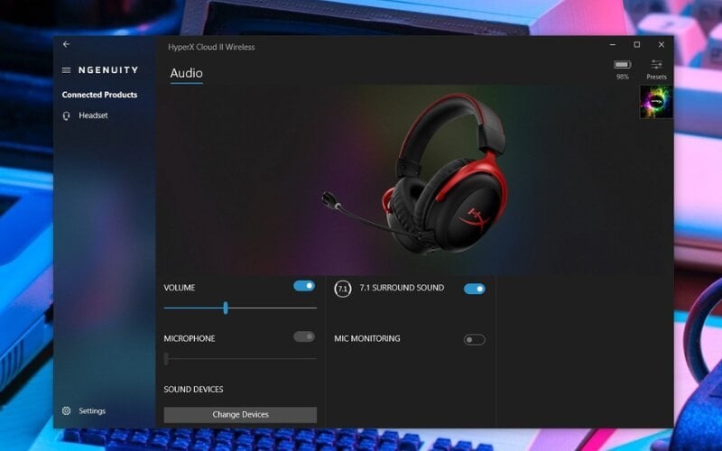 Phần mềm hỗ trợ giúp điều chỉnh mức âm lượng micro, LED RGB,...