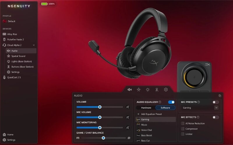 Người dùng có thể điều chỉnh tai nghe thông qua phần mềm HyperX NGENUITY