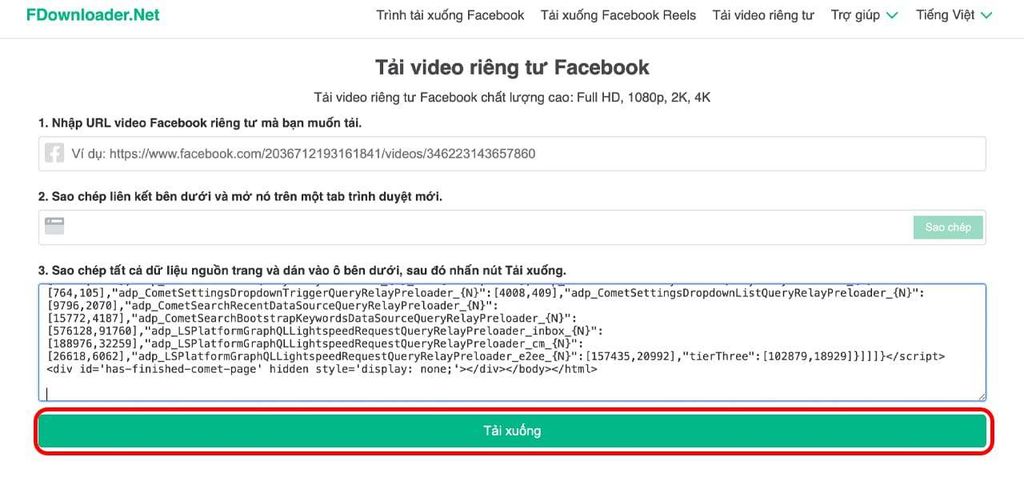 Tận dụng Mã nguồn Trang để tải video Facebook riêng tư