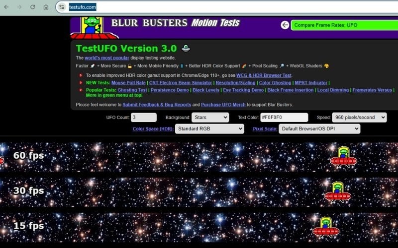testufo.com là công cụ kiểm tra độ mượt của màn hình và hiện tượng Ghosting