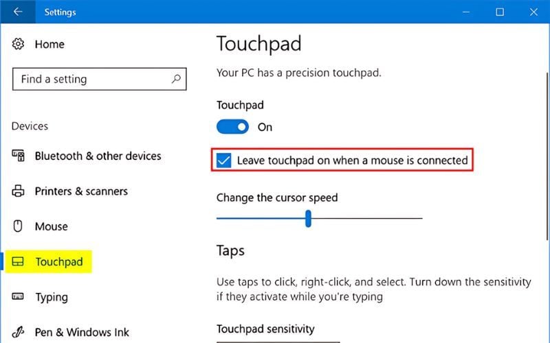 Bạn hãy tick vào ô để touchpad tự động tắt mỗi khi laptop kết nối chuột ngoài