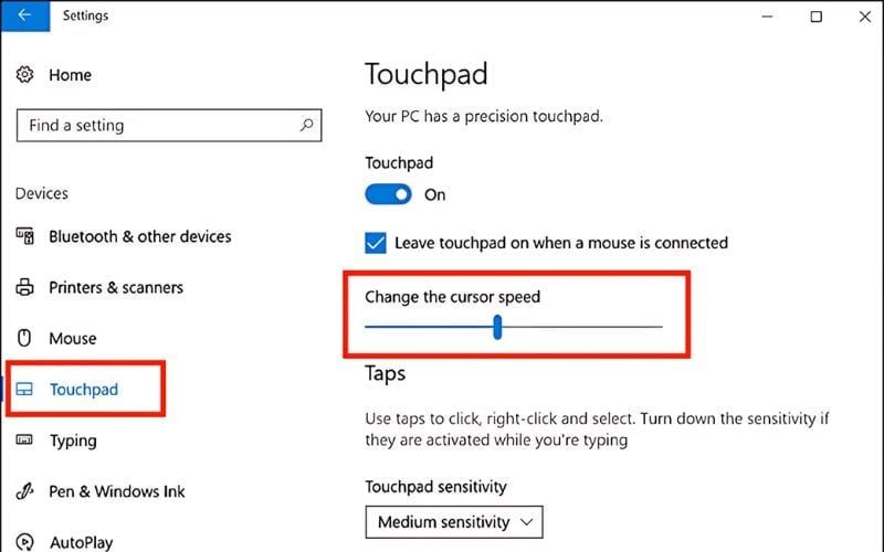 Bạn kéo thanh trượt để thay đổi tốc độ di chuyển của con trỏ