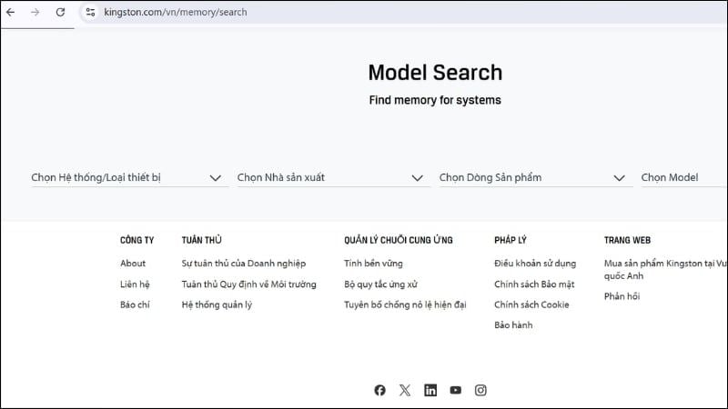 Điền các thông tin thiết bị vào công cụ của Kingston