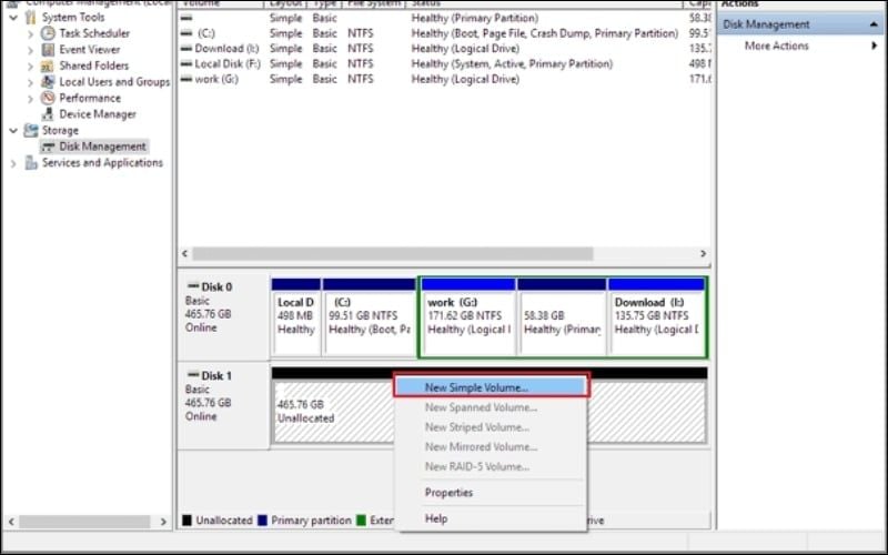 Chọn New Simple Volume và nhấn Next cho đến hết