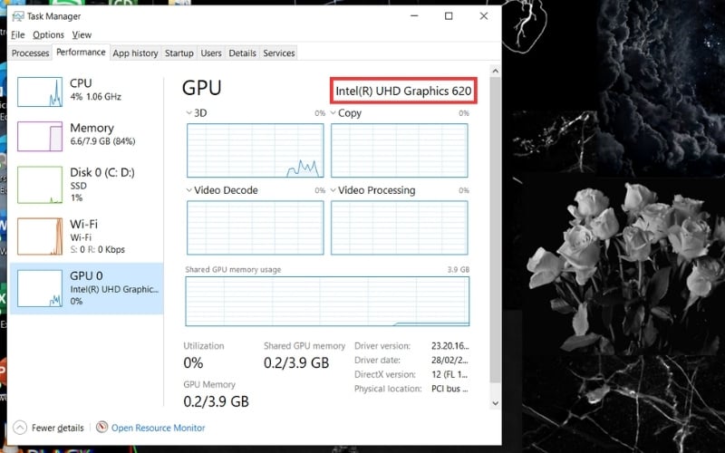 Dùng Task Manager (Windows 10/11) để kiểm tra card đồ họa