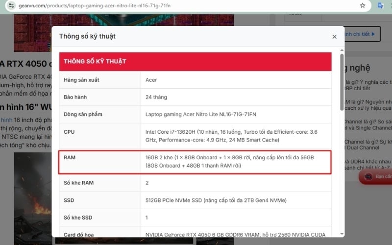 Tra cứu trên website chính hãng để xem số khe RAM