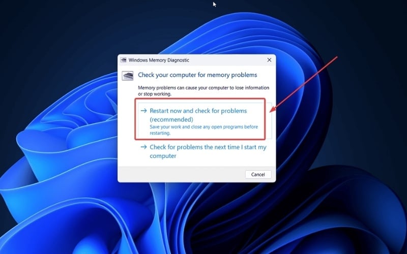 Chọn Restart now and check for problems để máy tính tự động quét và phát hiện lỗi