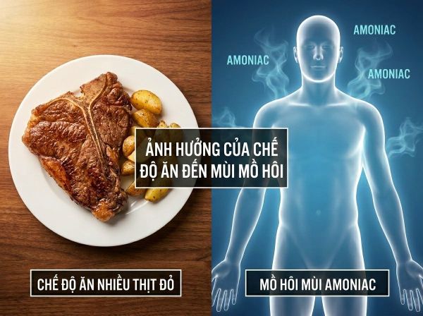 Chế độ ăn nhiều đạm (thịt đỏ) gây ra mùi amoniac khi đổ mồ hôi xông hơi.